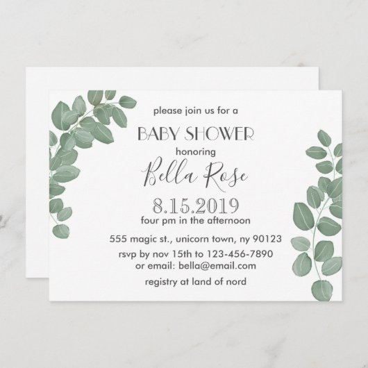 Eucalyptus Baby shower Uitnodiging (Voorkant / Achterkant)