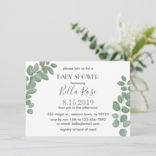 Eucalyptus Baby shower Uitnodiging (Staand voorkant)