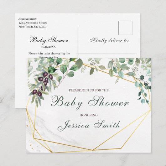 Eucalyptus Baby shower Uitnodiging Briefkaart (Voorkant / Achterkant)