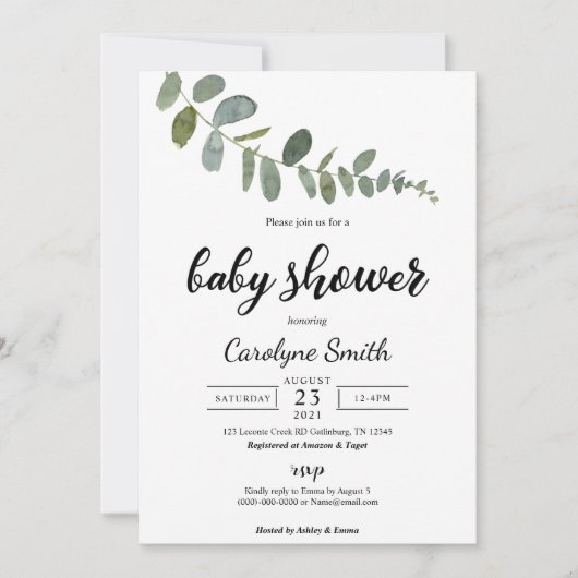 Eucalyptus Baby shower Uitnodiging Sjabloon (Voorkant)
