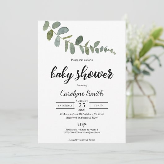 Eucalyptus Baby shower Uitnodiging Sjabloon (Staand voorkant)