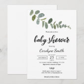 Eucalyptus Baby shower Uitnodiging Sjabloon (Voorkant / Achterkant)