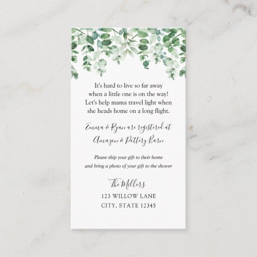Eucalyptus baby shower voor lange afstand informatiekaartje (Voorkant)