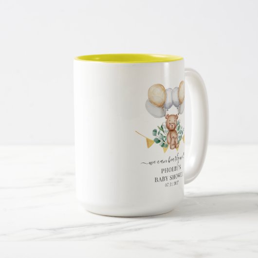 Eucalyptus Baby shower vroeg wachten Beer & ballon Tweekleurige Koffiemok (Voorkant rechts)