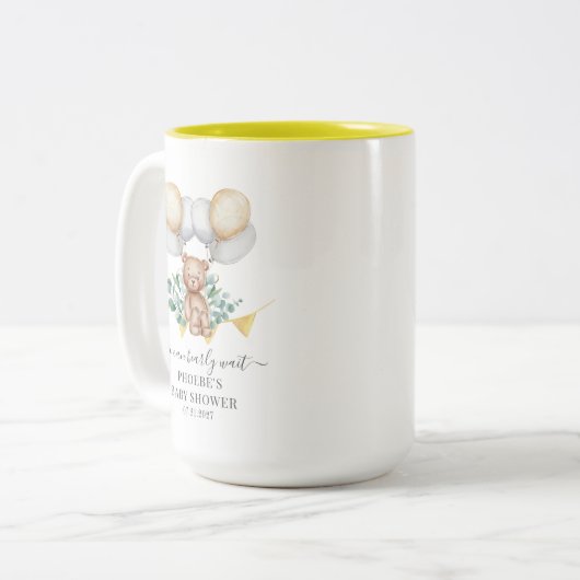 Eucalyptus Baby shower vroeg wachten Beer & ballon Tweekleurige Koffiemok (Voorkant links)