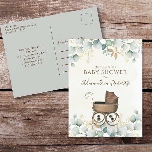 Eucalyptus Baby shower Waterverf Briefkaart