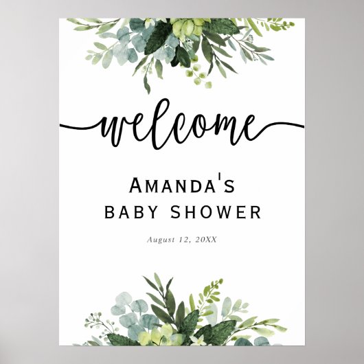Eucalyptus baby shower welkom bord poster (Voorkant)