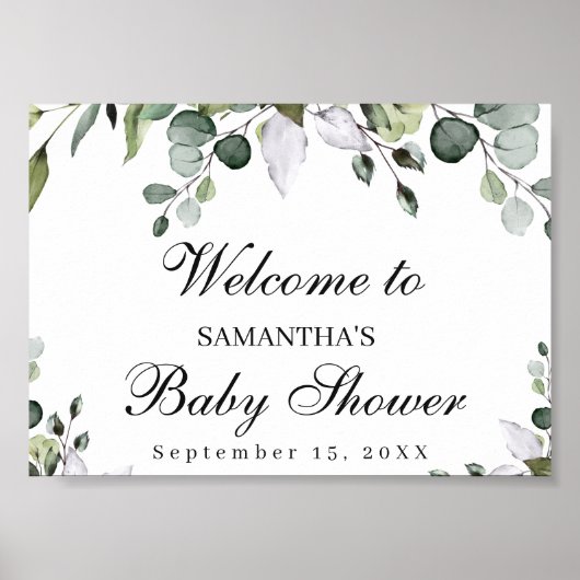 Eucalyptus Baby shower Welkomstteken Poster (Voorkant)