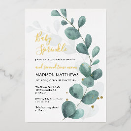Eucalyptus Baby Sprinkle Greenery & Gold Foil Inv Folie Uitnodiging
