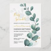 Eucalyptus Baby Sprinkle Greenery & Gold Foil Inv Folie Uitnodiging (Voorkant)
