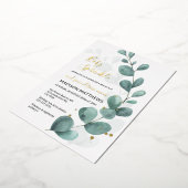 Eucalyptus Baby Sprinkle Greenery & Gold Foil Inv Folie Uitnodiging (Gedraaid)