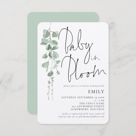 Eucalyptus-Baby voor bijtend script in Bloom Showe Kaart (Voorkant / Achterkant)