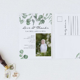 Eucalyptus babyaankondiging foto Liefde & Dank Briefkaart