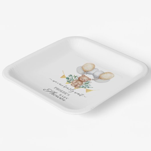 Eucalyptus babyfeest Berly wacht beer & ballonnen Papieren Bordje (Gebogen)