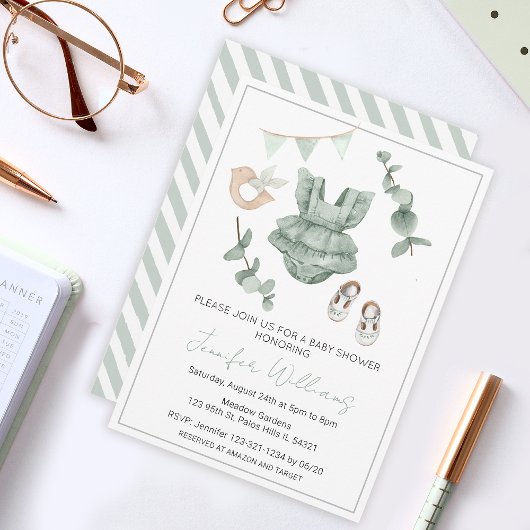 Eucalyptus babymeisje: uitnodiging voor douche