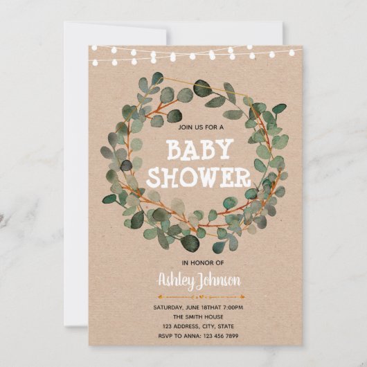 Eucalyptus babyshower uitnodiging (Voorkant)