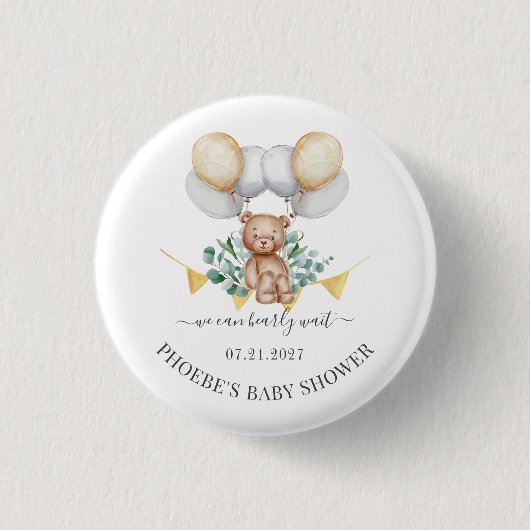 Eucalyptus babyshowerbeer nauwelijks wachten beer  ronde button 3,2 cm (Voorkant)