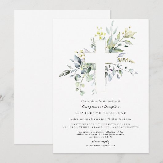 Eucalyptus Baptism Christening Uitnodiging (Voorkant / Achterkant)