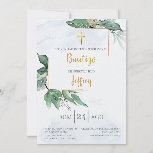 Eucalyptus baptism invite kaart (Voorkant)