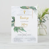 Eucalyptus baptism invite kaart (Staand voorkant)