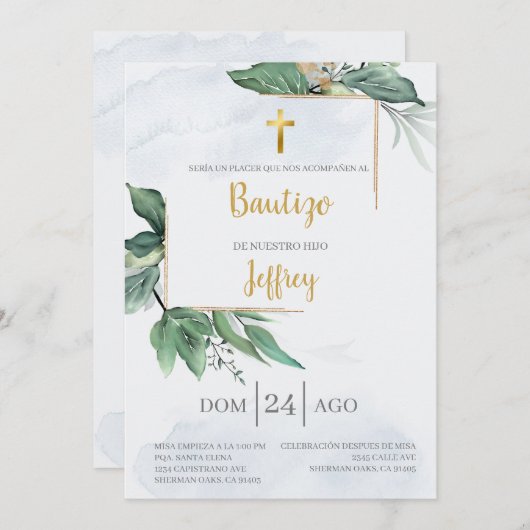 Eucalyptus baptism invite kaart (Voorkant / Achterkant)