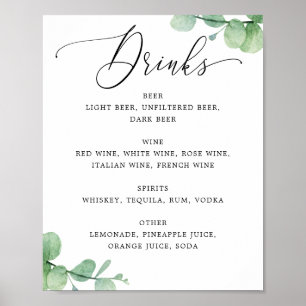 Eucalyptus Bar Menu Bord Elegante Trouwdranken Poster