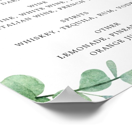 Eucalyptus Bar Menu Sign | Elegant Wedding Drinks Poster (Hoek)