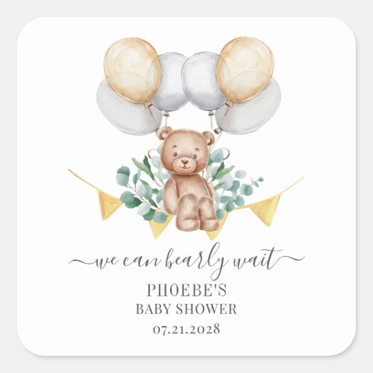 Eucalyptus Barly Wait Beer & Balloons Baby shower Vierkante Sticker (Voorkant)