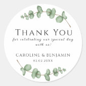 Eucalyptus Bedankt voor het vieren met ons Ronde Sticker (Voorkant)