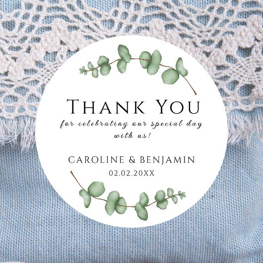Eucalyptus Bedankt voor het vieren met ons Ronde Sticker
