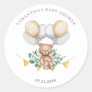 Eucalyptus Beer en ballonnen Baby shower Ronde Sticker