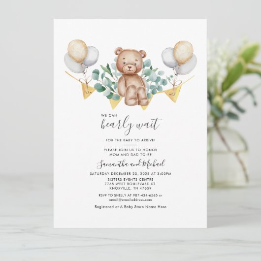 Eucalyptus Beer Greenery Script met paar Baby show Kaart (Staand voorkant)