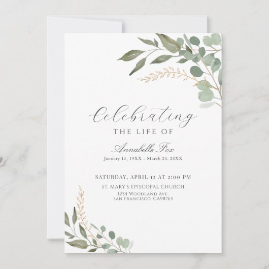 Eucalyptus begrafenisopdracht van het serviceprogr kaart (Voorkant)