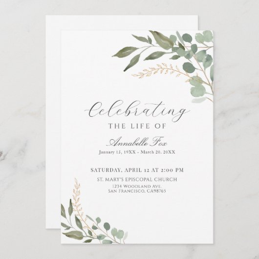 Eucalyptus begrafenisopdracht van het serviceprogr kaart (Voorkant / Achterkant)