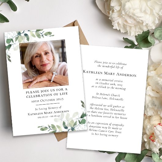 Eucalyptus begrafenisviering van het leven kaart