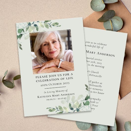 Eucalyptus begrafenisviering van het leven kaart