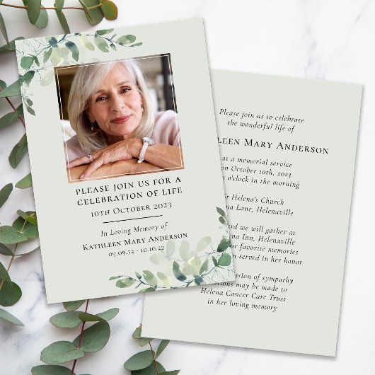 Eucalyptus begrafenisviering van het leven kaart