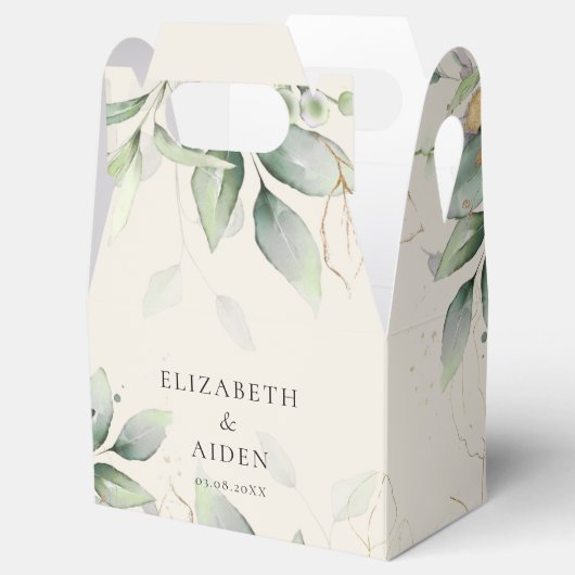 Eucalyptus, beige, groen, bruiloft doos bedankdoosjes (Geopend)