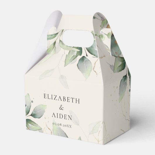 Eucalyptus, beige, groen, bruiloft doos bedankdoosjes (Voorkant Zijde)
