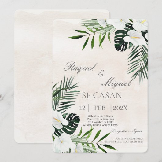 Eucalyptus beige Spaanse bruiloft uitnodiging (Voorkant / Achterkant)