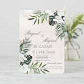 Eucalyptus beige Spaanse bruiloft uitnodiging (Staand voorkant)