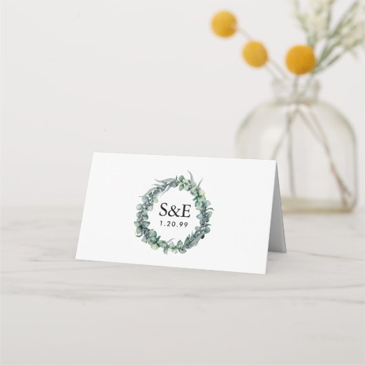 Eucalyptus Berry Botanische Monogram Bruiloft Plaatskaartje (Achterkant)