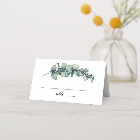 Eucalyptus Berry Botanische Monogram Bruiloft Plaatskaartje (Voorkant)