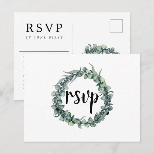 Eucalyptus bessen krans bruiloft RSVP-Briefkaart Uitnodiging Briefkaart (Voorkant / Achterkant)