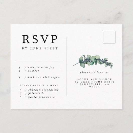 Eucalyptus bessen krans bruiloft RSVP-Briefkaart Uitnodiging Briefkaart (Achterkant)