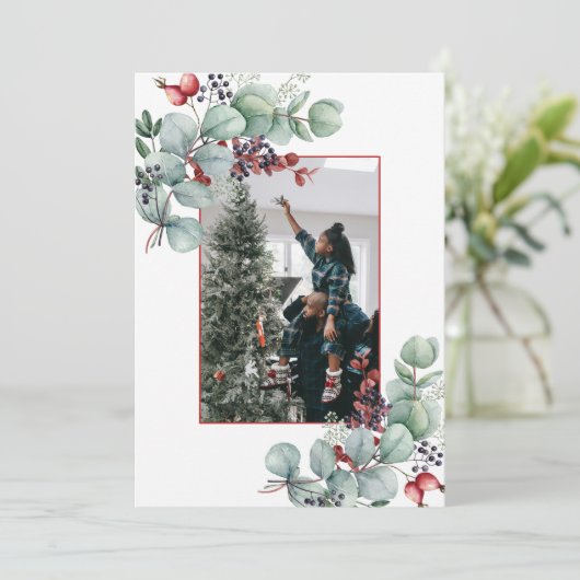 Eucalyptus, Bessen, Spar, 2-Foto Kerstmis Aankondiging (Staand voorkant)