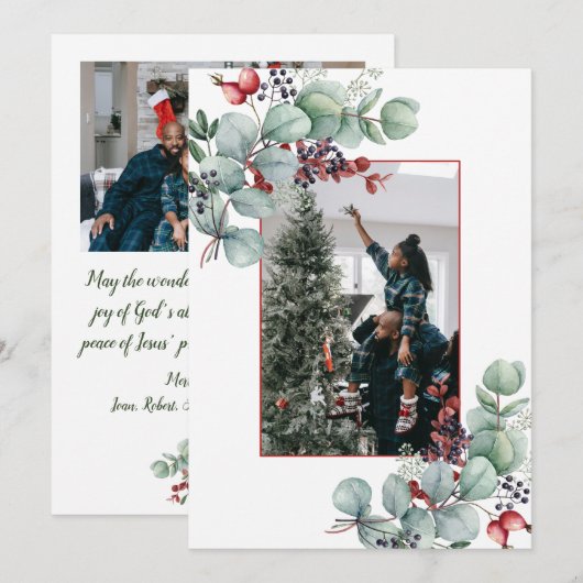 Eucalyptus, Bessen, Spar, 2-Foto Kerstmis Aankondiging (Voorkant / Achterkant)