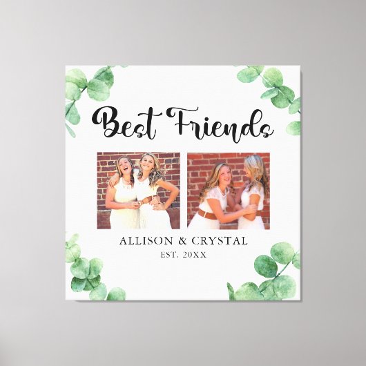 Eucalyptus Best Friends 2 Photo Collage Script BFF Canvas Afdruk (Voorkant)