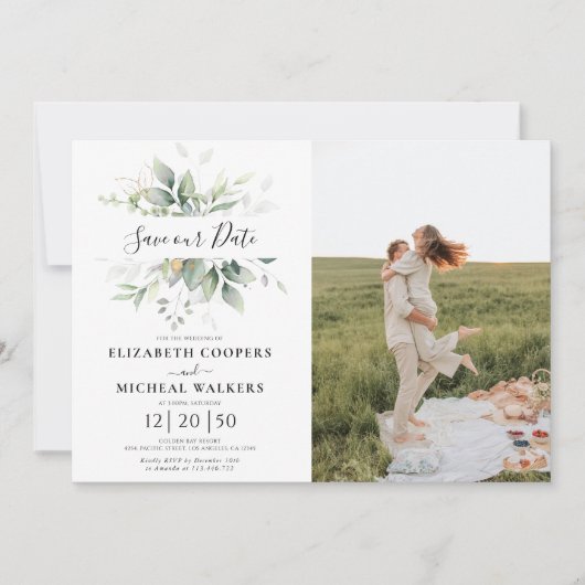 Eucalyptus Bewaar onze datum met fotokaart Save The Date (Voorkant)