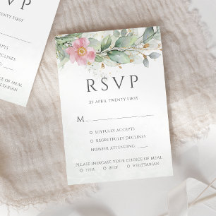 Eucalyptus blaast roze Floral maaltijden RSVP Kaartje